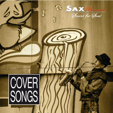 Saxophonist, Heiko Frehse, spielend vor Airbrush-Wand.